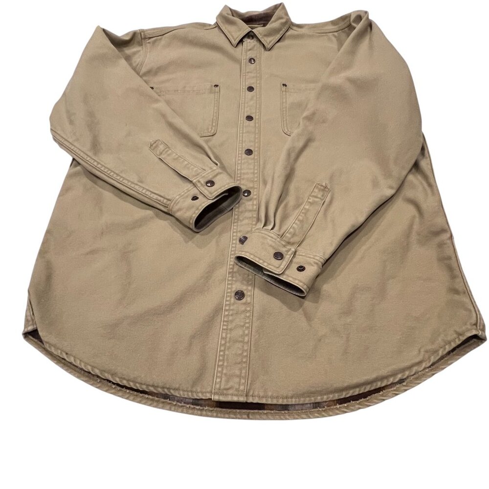 LL Bean Cotton Canvas Flannel Lined Work Shirt, Khaki, M